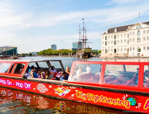Amsterdam hop-on hop-off boat stop along the canal ring