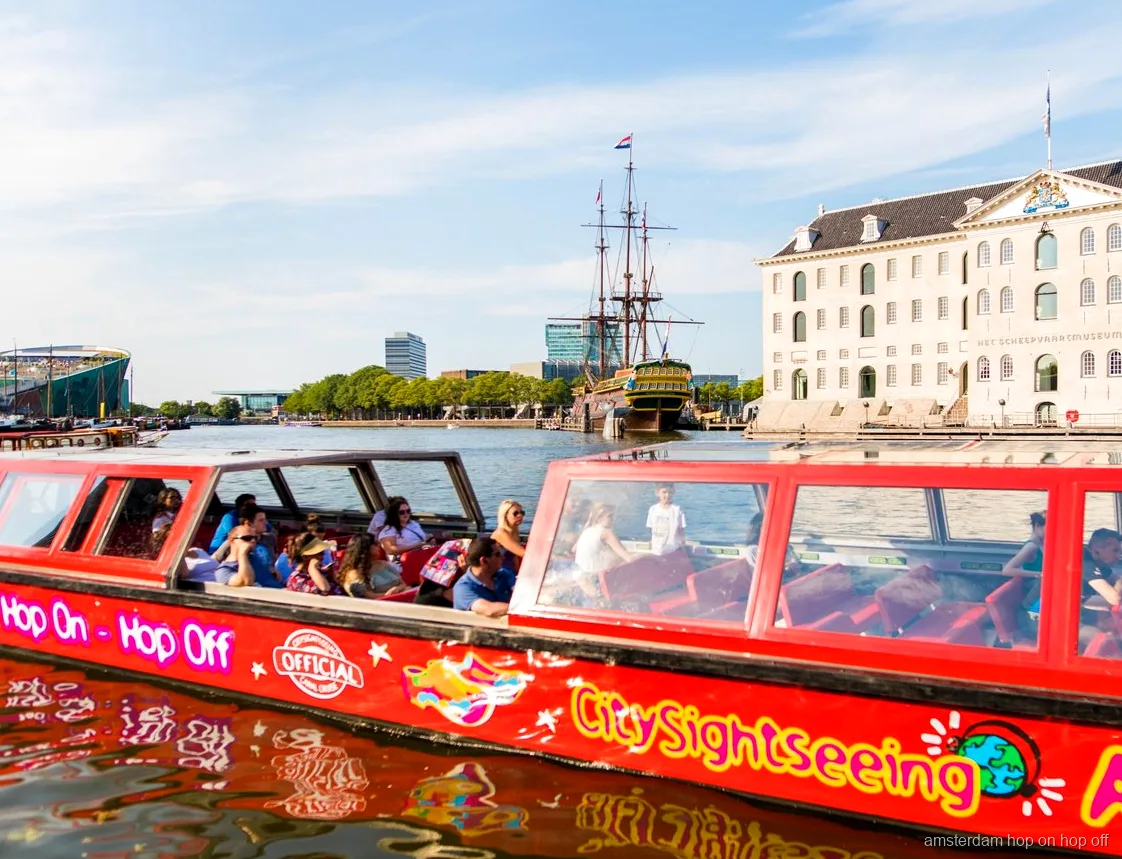 Amsterdam hop-on hop-off boat stop along the canal ring