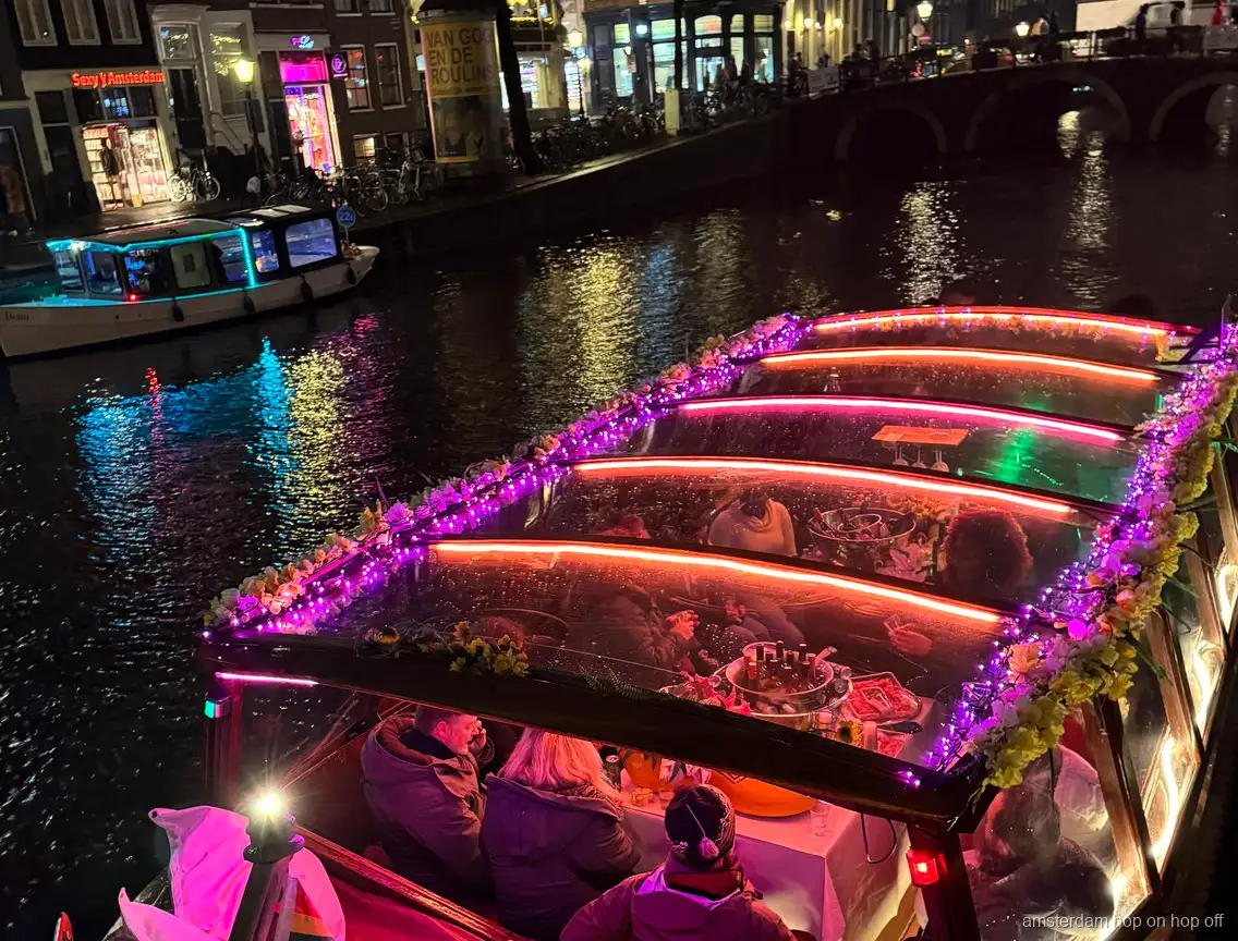 Amsterdam smoke-friendly canal cruise boat with panoramic glass roof