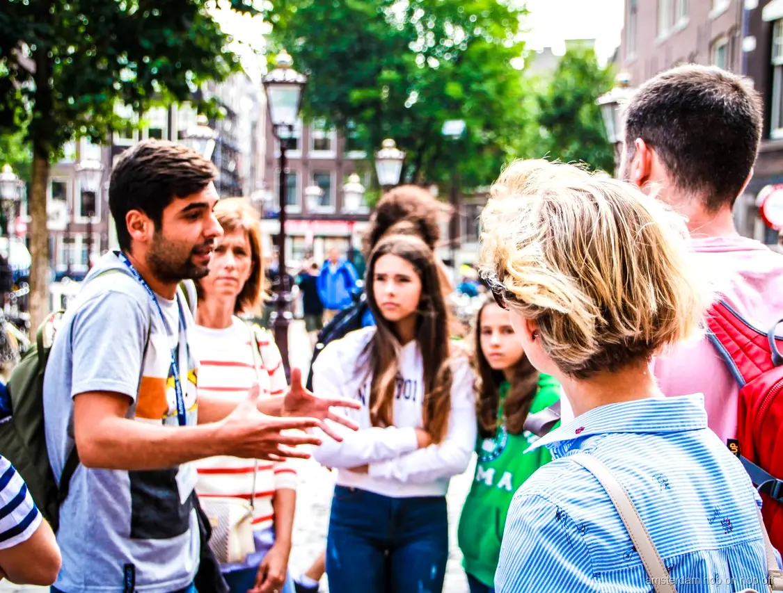 Amsterdam walking tour group in the historic city center