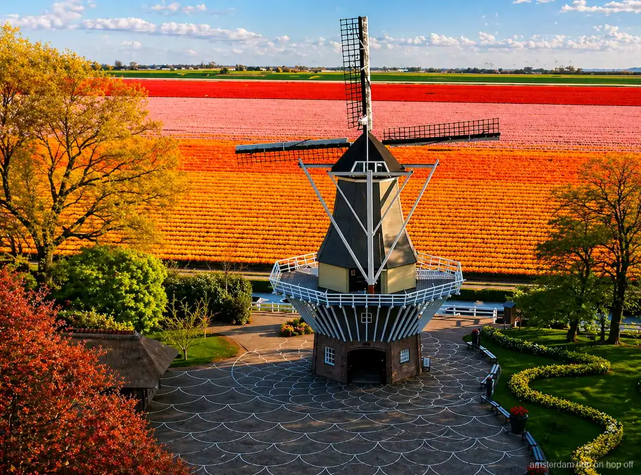 Croisière aux moulins à travers les polders néerlandais en route vers Keukenhof